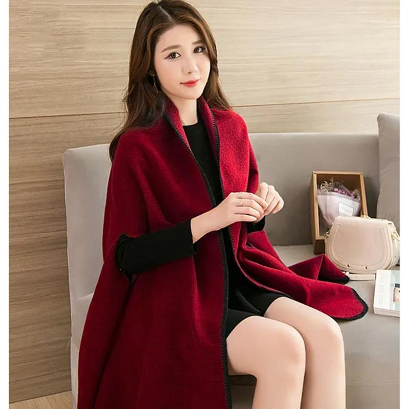Women's Autumn Winter Wear Shawl Jacket Middle-aged Sweater Cardigan Sweater Shirt Outside Loose Mid-length Outerwear Double-sided Printing Shawl
