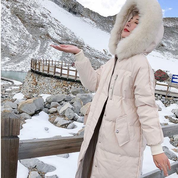 Fashion Trend Loose Casual Hooded Fur Collar Women's Down Jacket Autumn and Winter Plus Velvet Thickening Warm White Duck Down Jacket