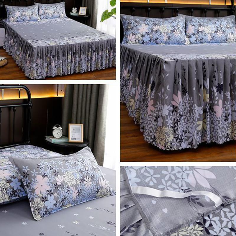 Three-piece Bedroom Twill Bed Skirt Bedspread Double Non-slip Mattress Protection Cover Skin-friendly Bed Cover and Dust Cover