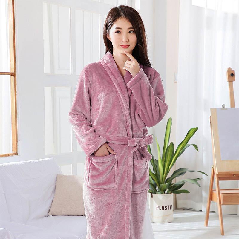 Flannel Nightgown Thick Coral Fleece Bathrobe Ladies Homewear Sleep Long Sleeve Autumn and Winter Leisure Long