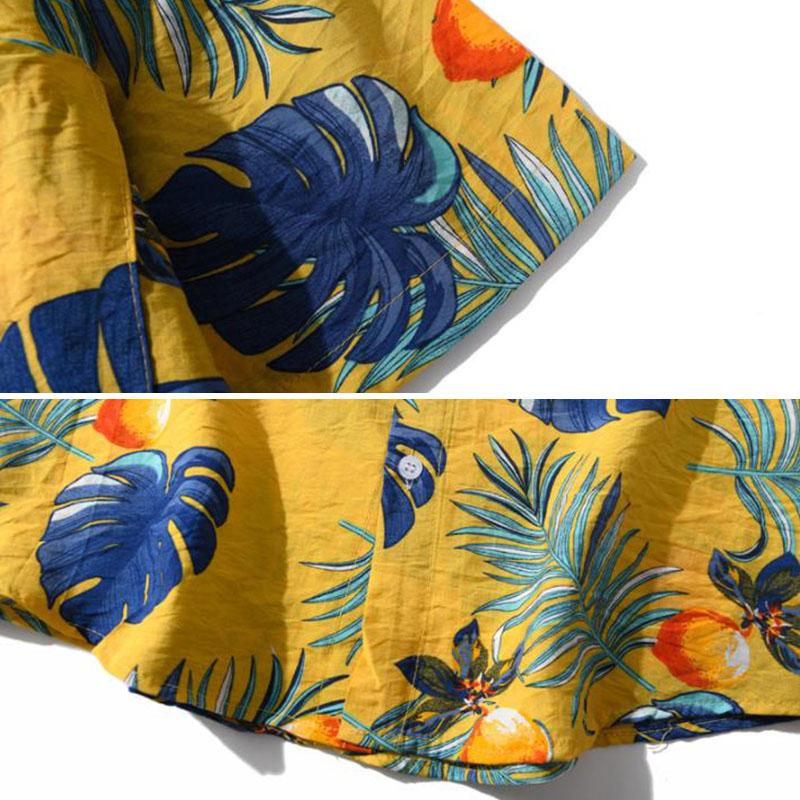 Hawaiian Shirts Beach Tee Leaf Fruit Print T-shirt Half Sleeve Retro Clothes Button Up Top Loose Overshirt Casual Male Undies