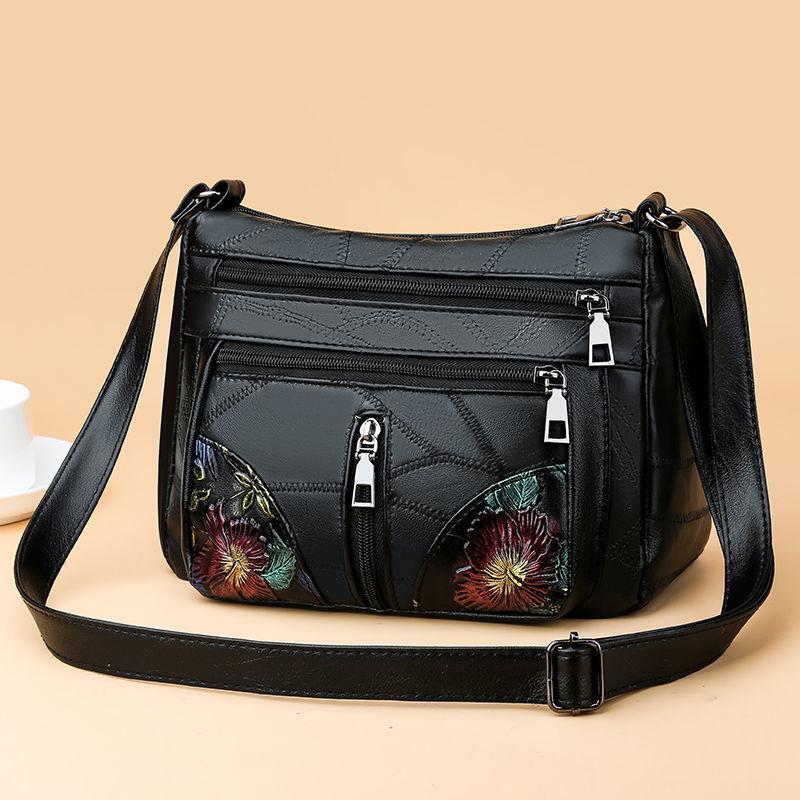 Sheep Leather Multi-layer Female Bag Fashion Trend Large Capacity Messenger Bag Middle-aged Lady Shoulder Bag Mother Bag