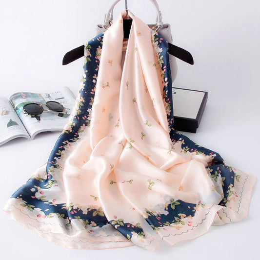 Flower Wrap Shawl Silk Imitation Satin Women Elegant Scarf All-match Headscarf Sunscreen Gauze Shawl