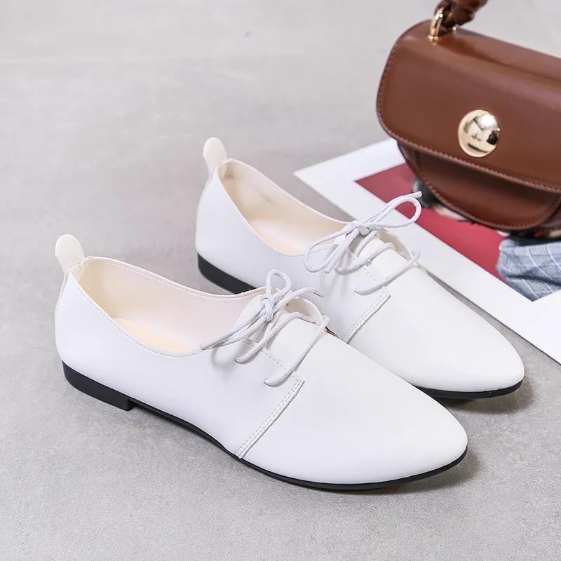 Women's Flat Shoes Solid Color Spring and Autumn Single Shoes Lace Up Casual Non-slip Women's Shoes