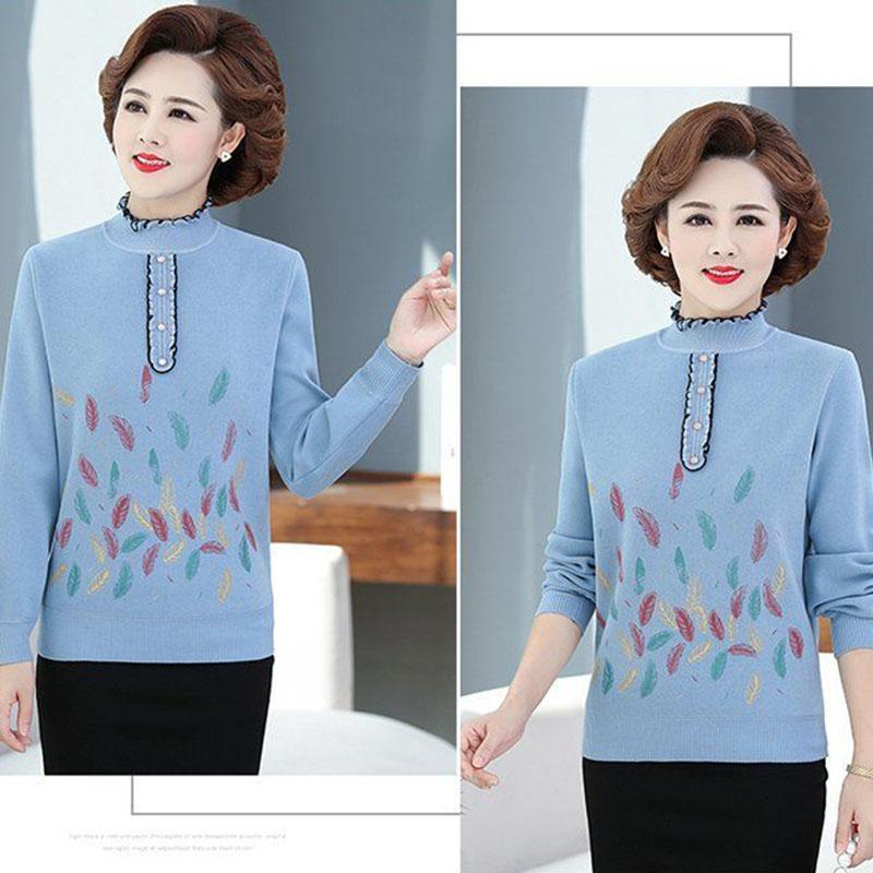 Autumn and Winter Thickened Velvet Sweater Knitted Long-sleeved Bottoming Shirt Middle-aged Pullover Casual Sweater