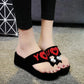 Love Sandals and Slippers Women's Rhinestone Sponge Cake Thick-soled High-heeled Flip-flops Casual Beach Sandals Cute Sexy Sandals