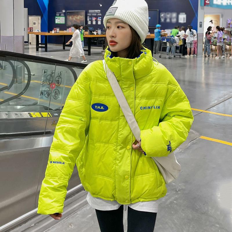Glossy Short Women's Down Jacket Winter Korean Style Loose Cotton Clothes Casual Stand-collar Cotton Jacket