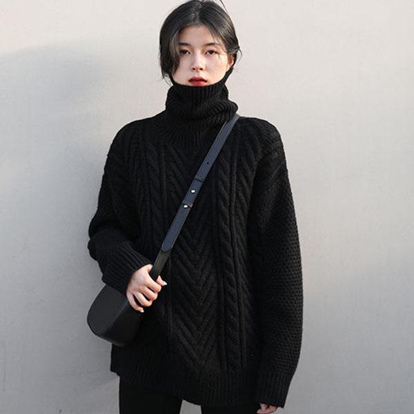 Autumn Retro Twist Sweater Outer Wear Women's Loose Mid-length Lazy High Neck Knitted Sweater