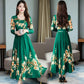 Spring and autumn women's wear large size chiffon dress waist was thin over the knee long skirt