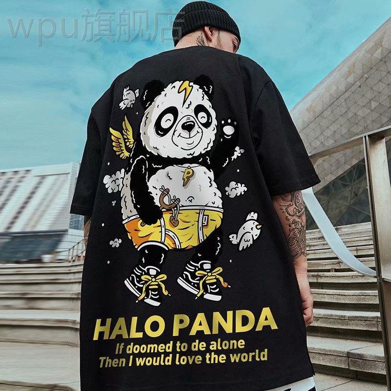 Short-sleeved T-shirt Male Panda Chinese Style Pattern Printing Large Size Fat Loose All-match Half-sleeved Shirt