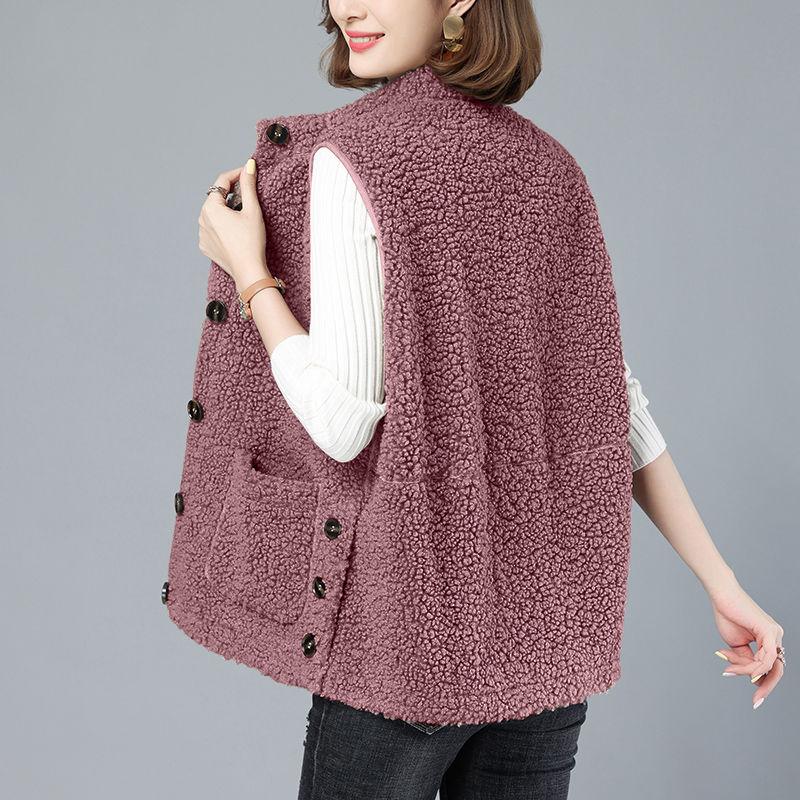 Lamb Velvet and Fur All-in-one Vest Middle-aged and Elderly Women's Tops Spring and Autumn Mother's Loose Coat