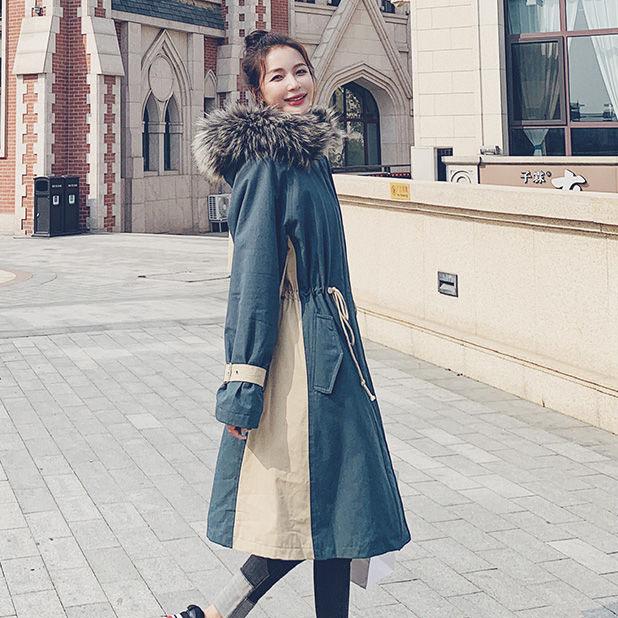 Women's Winter Parka Coat Slim Plush Long Windbreaker Large Size Fur Collar Hooded Cotton Padded Jacket