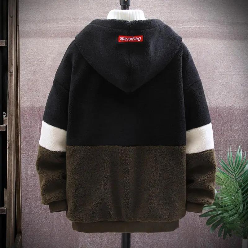 Lamb Wool Men's Winter Warm Coat, Thicker Loose Trend Cotton Coat for Big Boys and Students