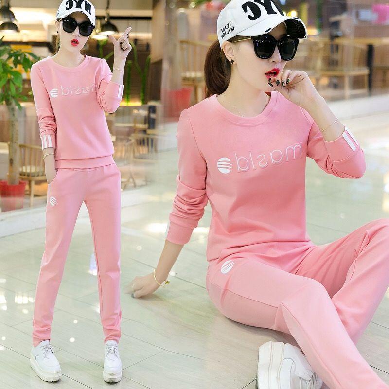 Sports Suit Women's Plus Size Long-sleeved Casual Wear Sweater Two-piece Round Neck Long-sleeved Top Loose-fitting Elastic Pants Casual Suit