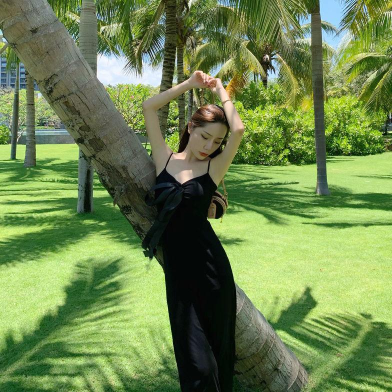 Female High Cotton Dark Green Suspender Party Dress Slim Black Vintage Elegant Holiday Dress