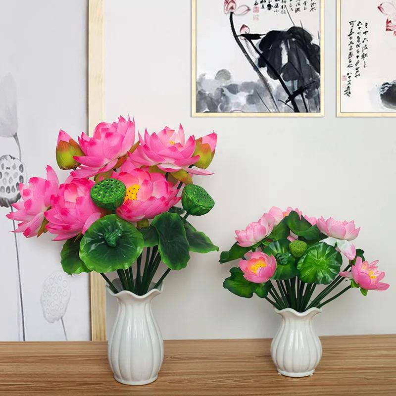 Simulation Lotus Lotus Leaf Fake Lotus Lotus Temple for Buddha Fake Silk Flower Living Room Desktop Fake Flower Plastic Flower Decoration Flower