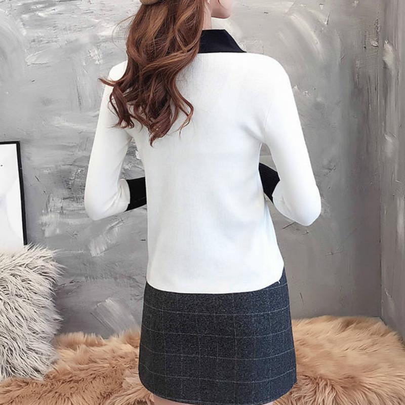 Chic Long Sleeve Knitwear Base Blouse Simple Color Pullover Bow V-Neck Jumper Women Sweater