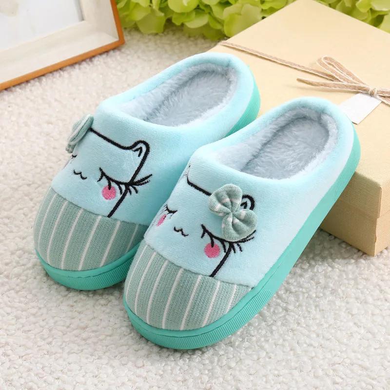 Women Slippers Winter Warm Cotton Shoes Pink Cute Embroidery Thick Fleece Plus Size Men Slides Home Couples Slippers Non Slip