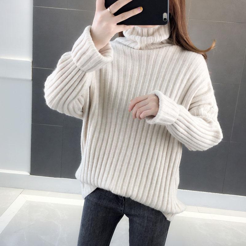 Sweater Women's Turtleneck Knitwear Pullover Loose Korean Version Pure Color Ladies Trending Sweater Autumn and Winter Top