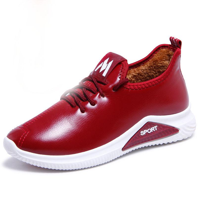 Cotton Shoes Women's Winter Leather Waterproof Short Boots Plus Velvet Thick Flat Bottom Non-slip Warm Small Leather Shoes