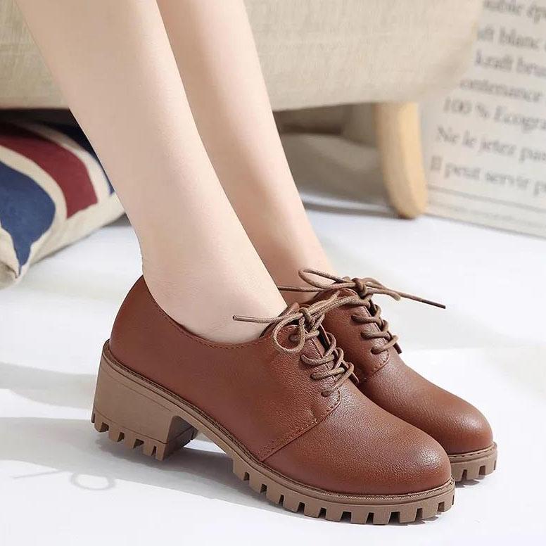 Women's Shoes Spring and Autumn Soft Leather Shoes Large Size All-match Medium Thick Heel Single Leather Shoes