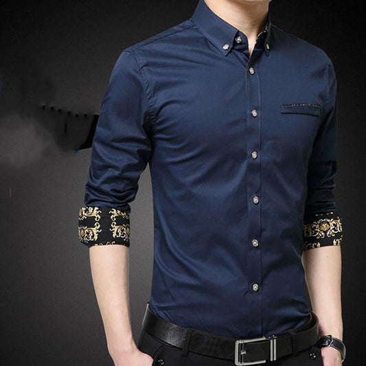 Men's Shirt Long-sleeved Slim Korean Fashion Trend Shirt Casual Business British Hair Stylist Clothes