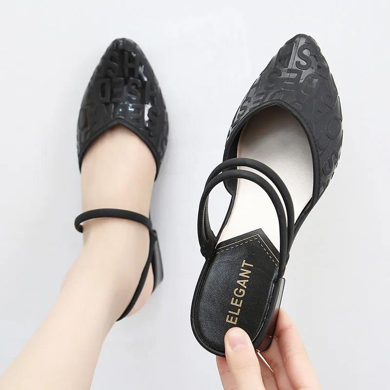 Woman's Shoes In Summer Soft Sole Elegant Middle Slope Heel Casual Sandals Anti-slip Solid Color Letter Office Ladies Dual Purpose Sandals