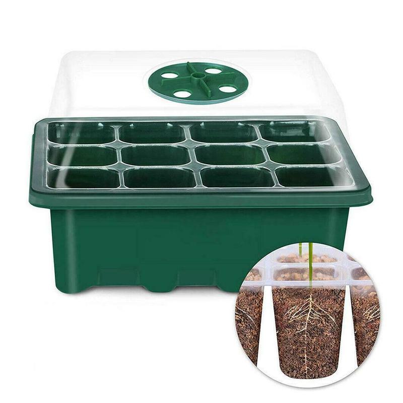 12 Holes Plastic Nursery Pots Planting Seed Tray Kit Plant Germination Box