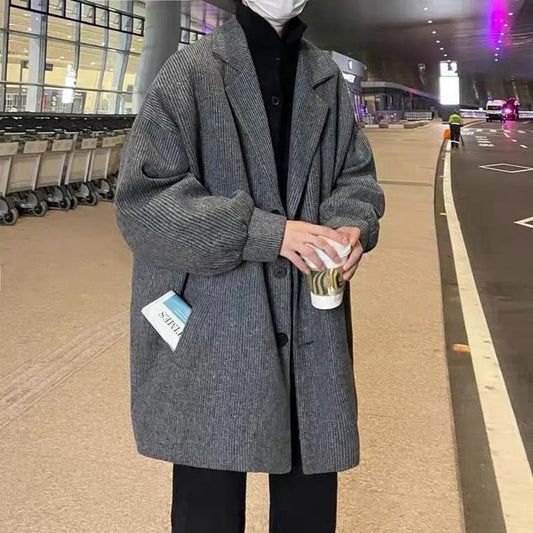 Woolen Coat Men's Winter Cotton Thickened Mid-Length Casual Windbreaker Autumn and Winter Korean Trend Woolen Coat