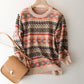 Round Neck Vintage Jacquard Woollen Sweater Women  Loose Outer Wear/bottoming  Knitted Pullover Top