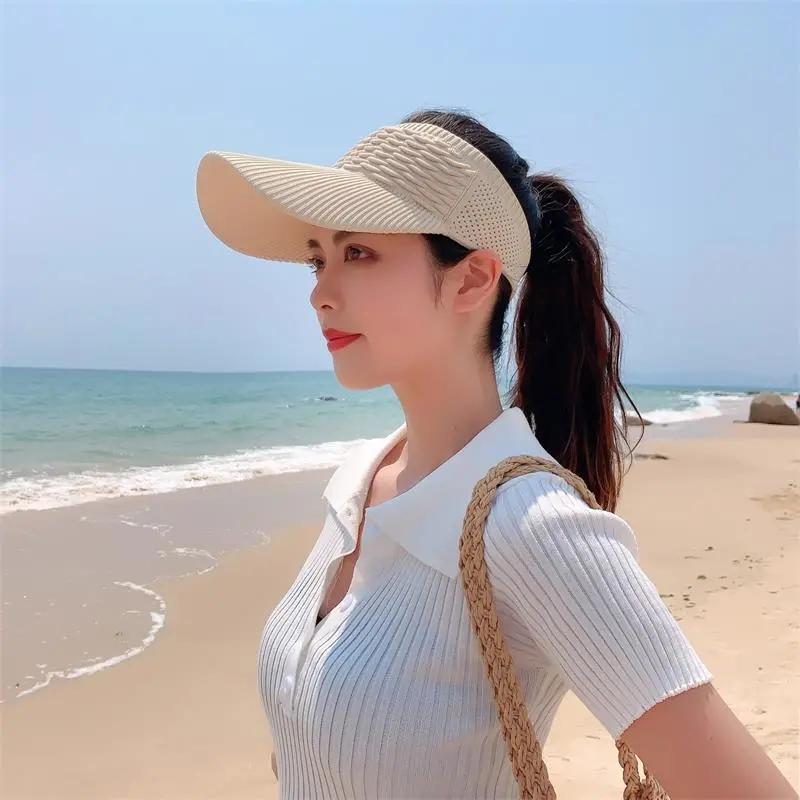 Women's Summer Sports Empty Top Hat Solid Color Pleated Visor Cap Breathable All-match Sunscreen Sun Hat Anti-ultraviolet Sunshade Hat