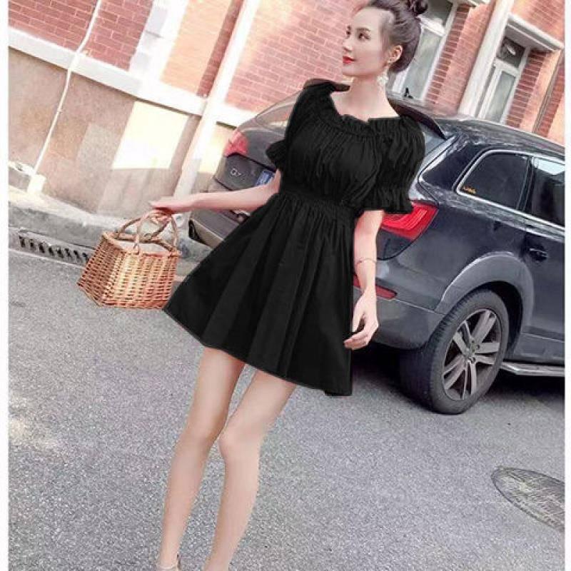 Fashion Sexy Slash Neck Dress Summer High Waist Puff Sleeve Beach Party Dress Off Shoulder Dress