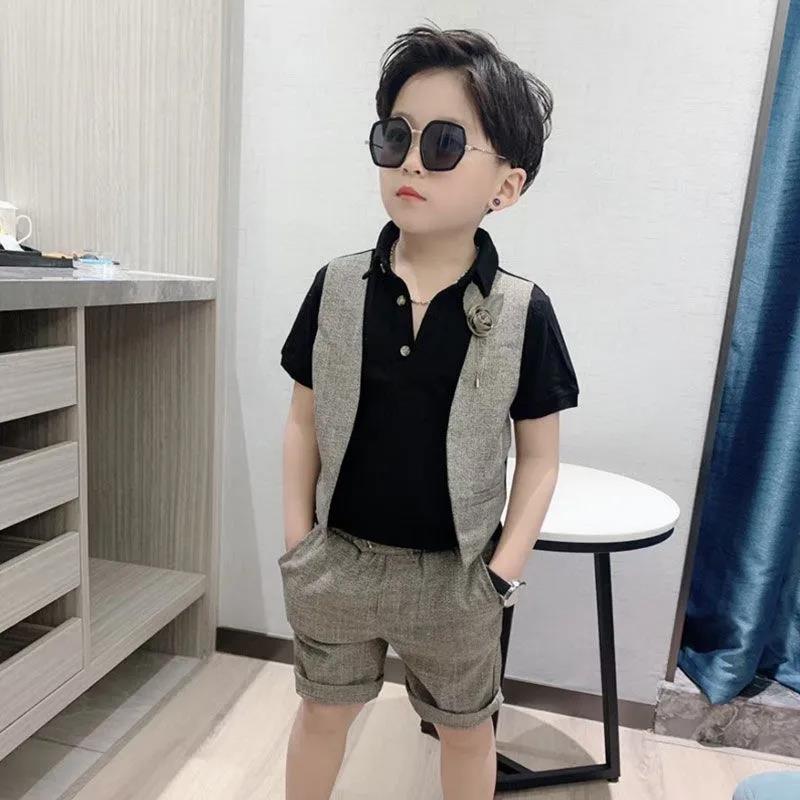 Baby Boy Short-sleeved Boy Suit Two-piece Western-style Dress Summer Boy Shirt Polo Catwalk Children's Clothing