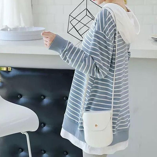 Spring and Autumn Maternity Suit Wild Striped Long Sleeve Top Loose Fashion Mid-length Sweater