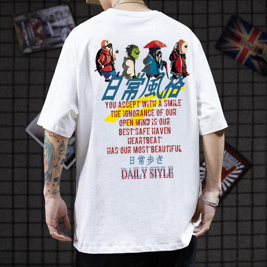 Men's short-sleeved T-shirt men's half-sleeved T-shirt street personality clothing cotton large size