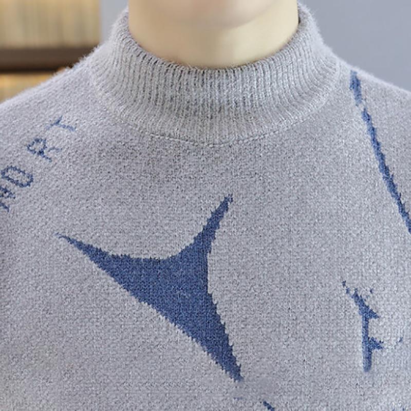 Autumn and Winter Men's Sweatshirts Thickened Warm Sweater Mink Velvet Half High Neck Men's Knitted Sweaters