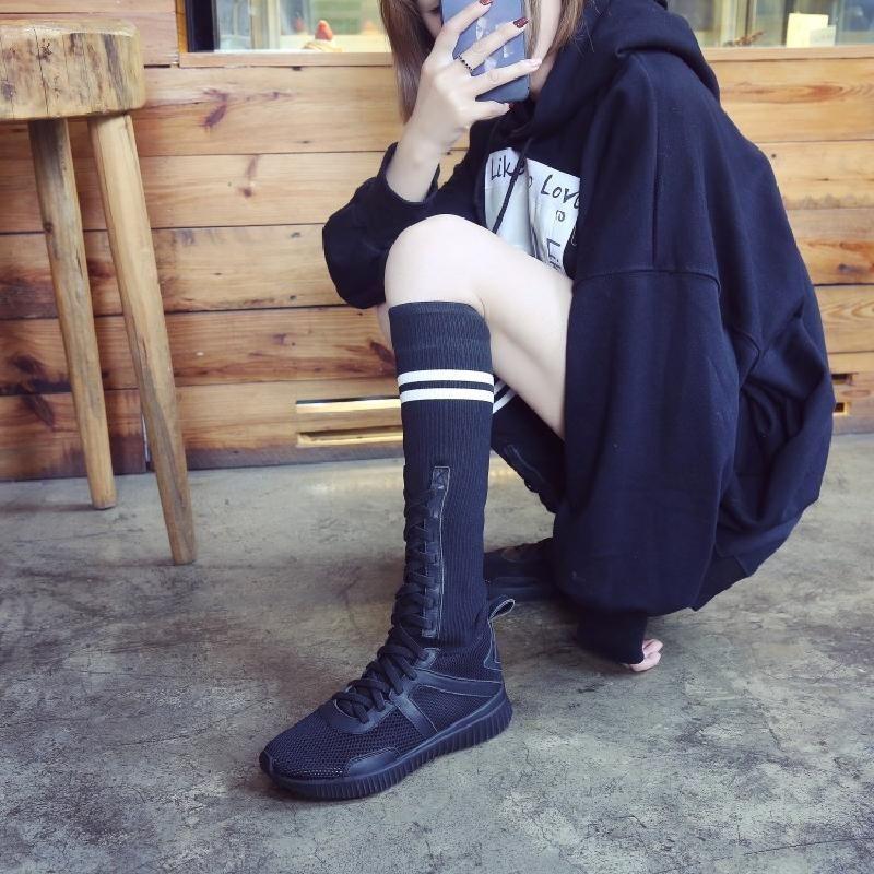 Ins Super Fire Shoes Female 2019 Autumn Elastic Socks Shoes Breathable High-top Long Boots