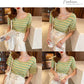 Summer Rainbow Striped Short-sleeved T-shirt Women's Slim French Square Collar with Half-sleeve Top