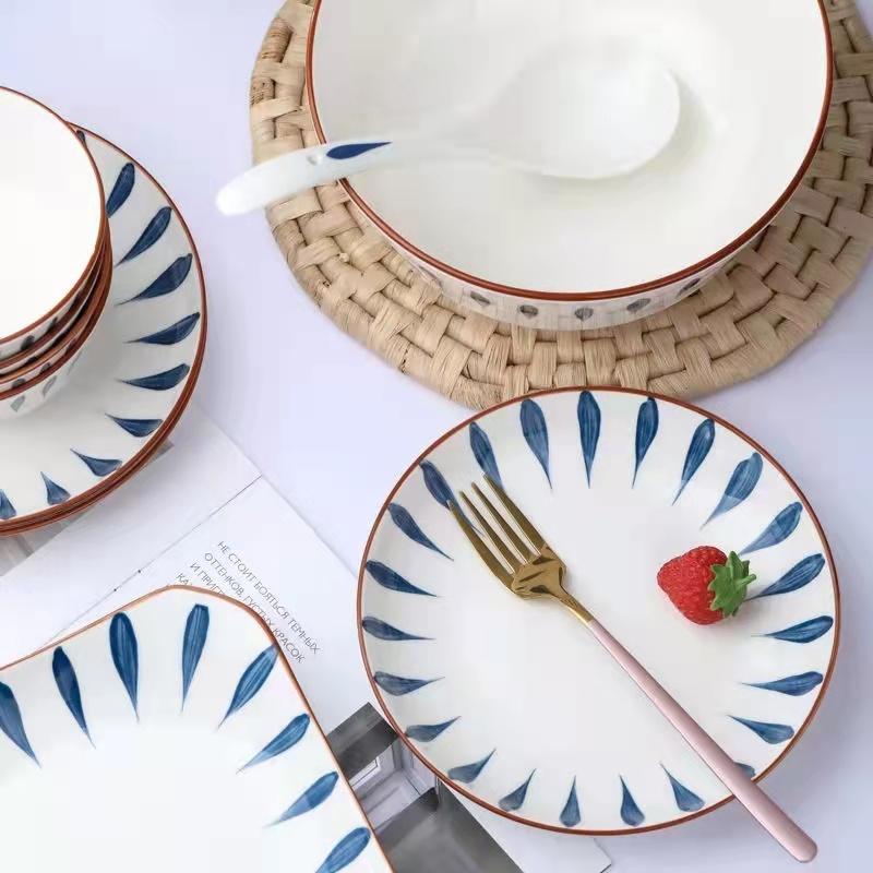 Set Household Japanese Net Red Ins Ceramic Bowl and Plate Set Creative Plate Combination 10 People Tableware Tableware Salad Bowl
