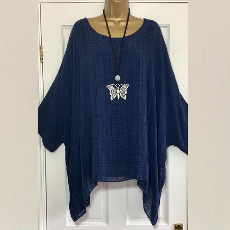 S-5XL Plus Size Women Casual Loose Tops Ladies Cotton Linen Solid Color Shirt Long Sleeve Blouse