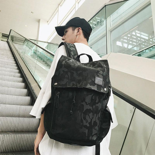 Camouflage genuine leather Men backpack Travel computer laptop Shoulders Bag with USB charging port