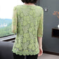 M-4XL Blouse Loose Round Neck 3/4 Sleeves Solid Color Fashion Shirt Plus Size Slim Fit Elegant Hollow Lace Shirt Top