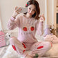 Autumn and Winter Flannel Sleepwear Women's Winter Long-sleeved Cute Cartoon Thick Coral Fleece Pajamas Suit