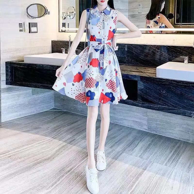 Chiffon Dress Women's Waist Slimming Temperament Avocado Green A-line Version Waist Sleeveless Dress Ladies Temperament Dress Work Can Be Worn