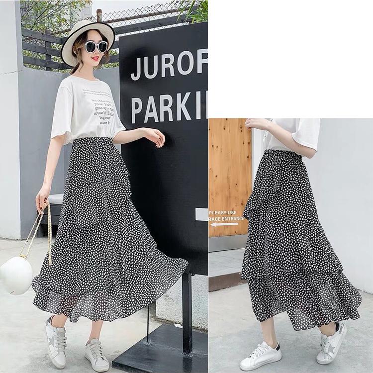 Vintage Floral Print Ruffle Pleated Long Skirts Summer Women Streetwear Elastic Waist Midi Skirt