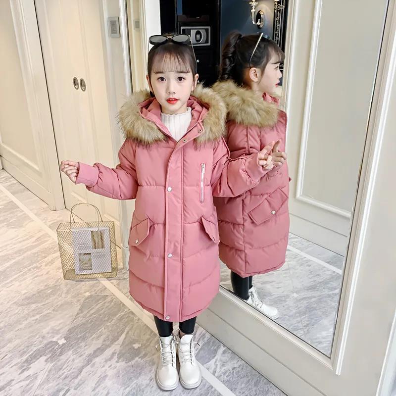 Girls' Warm Winter Padded Jacket Korean Style Padded Coat Children's Mid-length Down Quilted Jacket