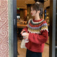 Autumn Winter Red Christmas Sweater Women Loose Snowflakes Printing Pullover Sweater Knitted Top Outwear
