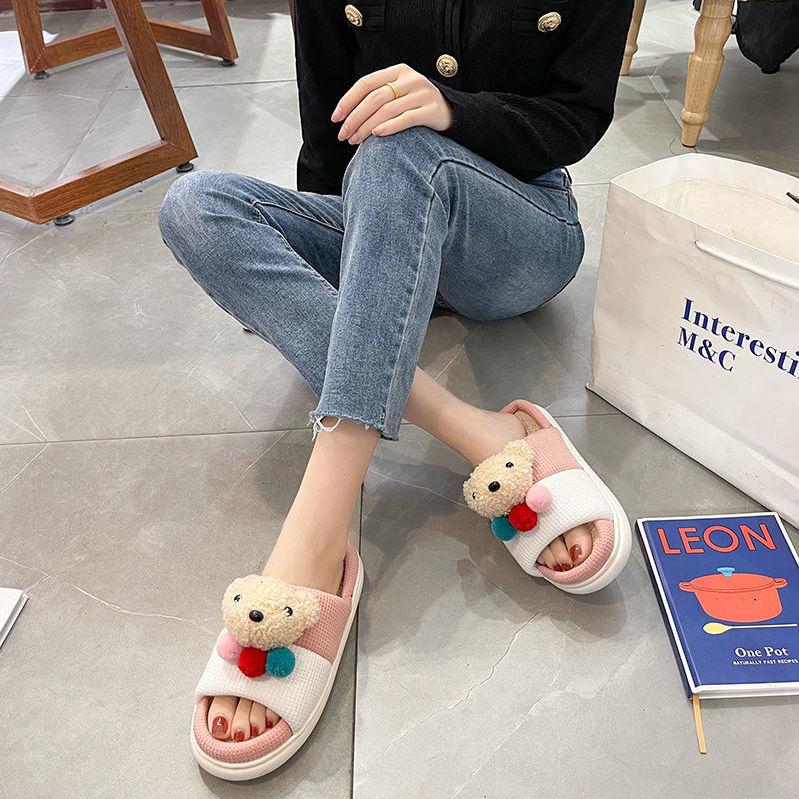Four Seasons Linen Slippers Thick Bottom Non-slip Home Casual Cotton Linen Floor Slippers