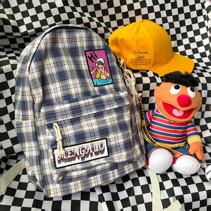 Fashion Polyester soft Backpack Satchel School Bags special checked printing Backpack