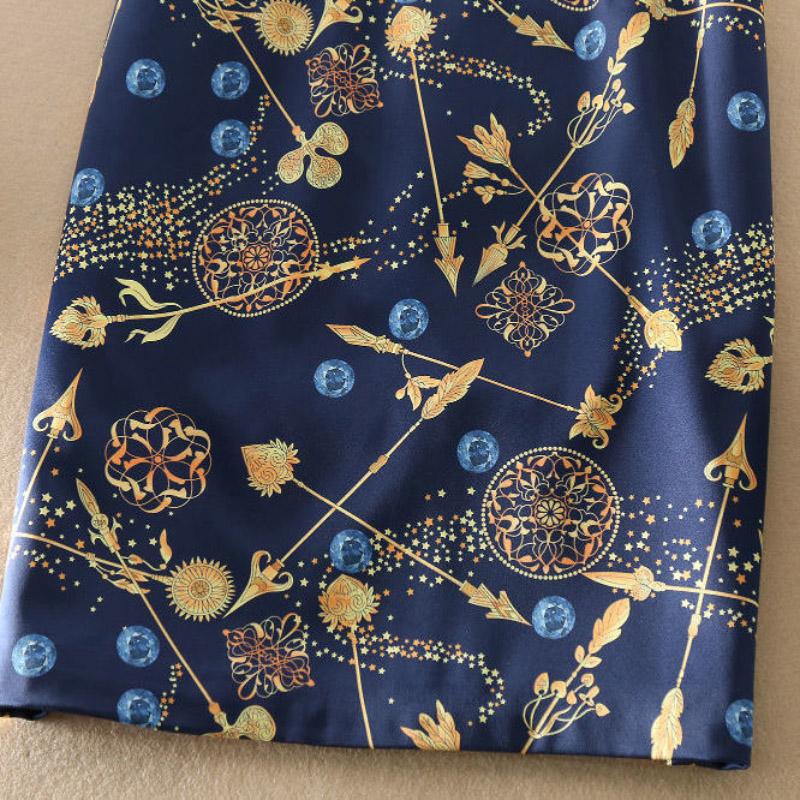Summer New Dress Mid-length Large Size High-end Temperament Printed Short-sleeved Dress Slim Slim
